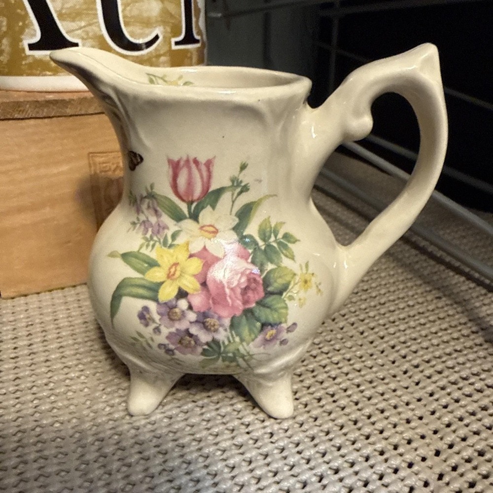 Lilly Creek Floral Footed Small Pitcher/Creamer Crazing